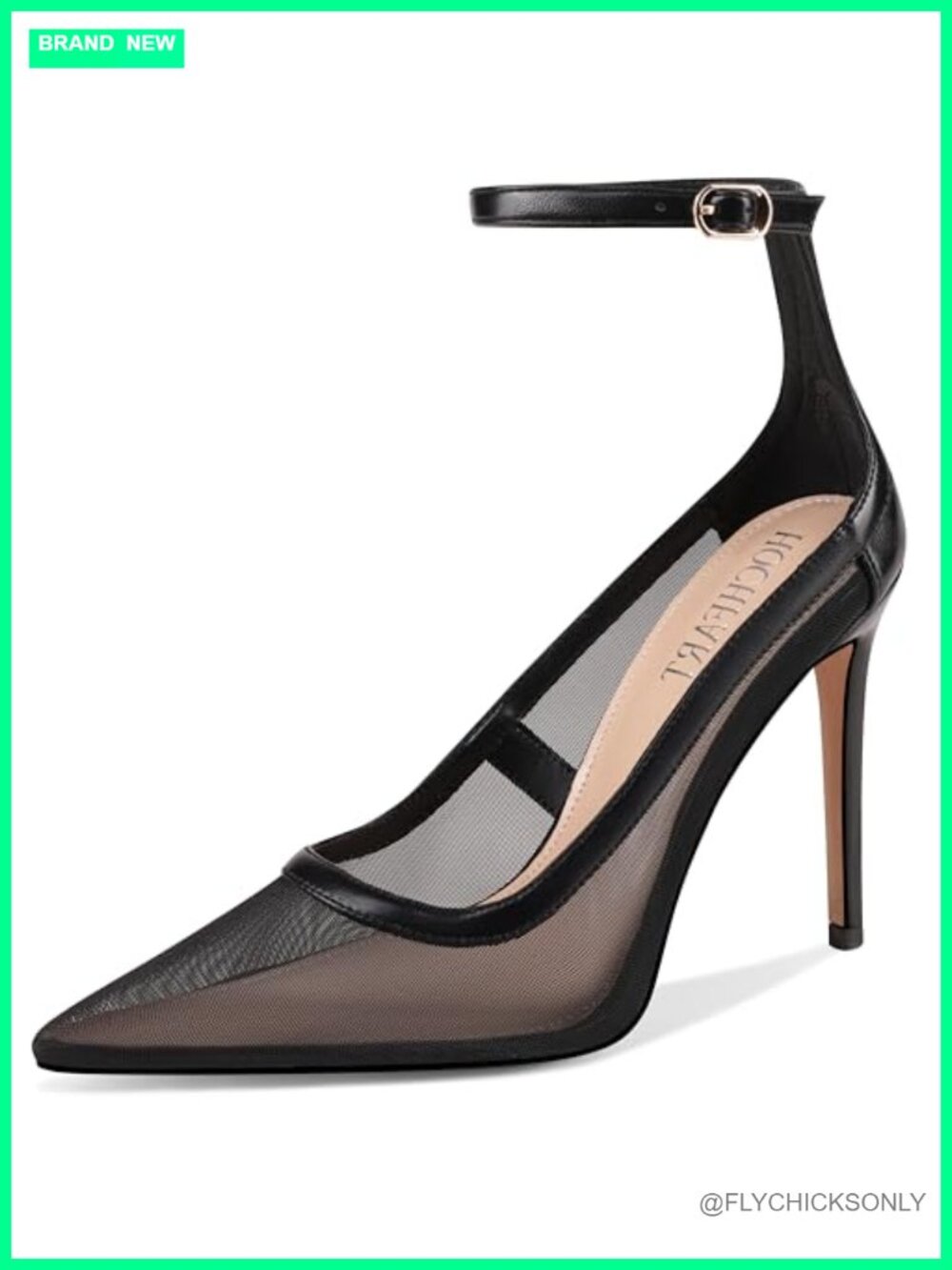 HOCHFART Women's Mesh Heels Ankle Strap Pointed Toe Stiletto Pumps